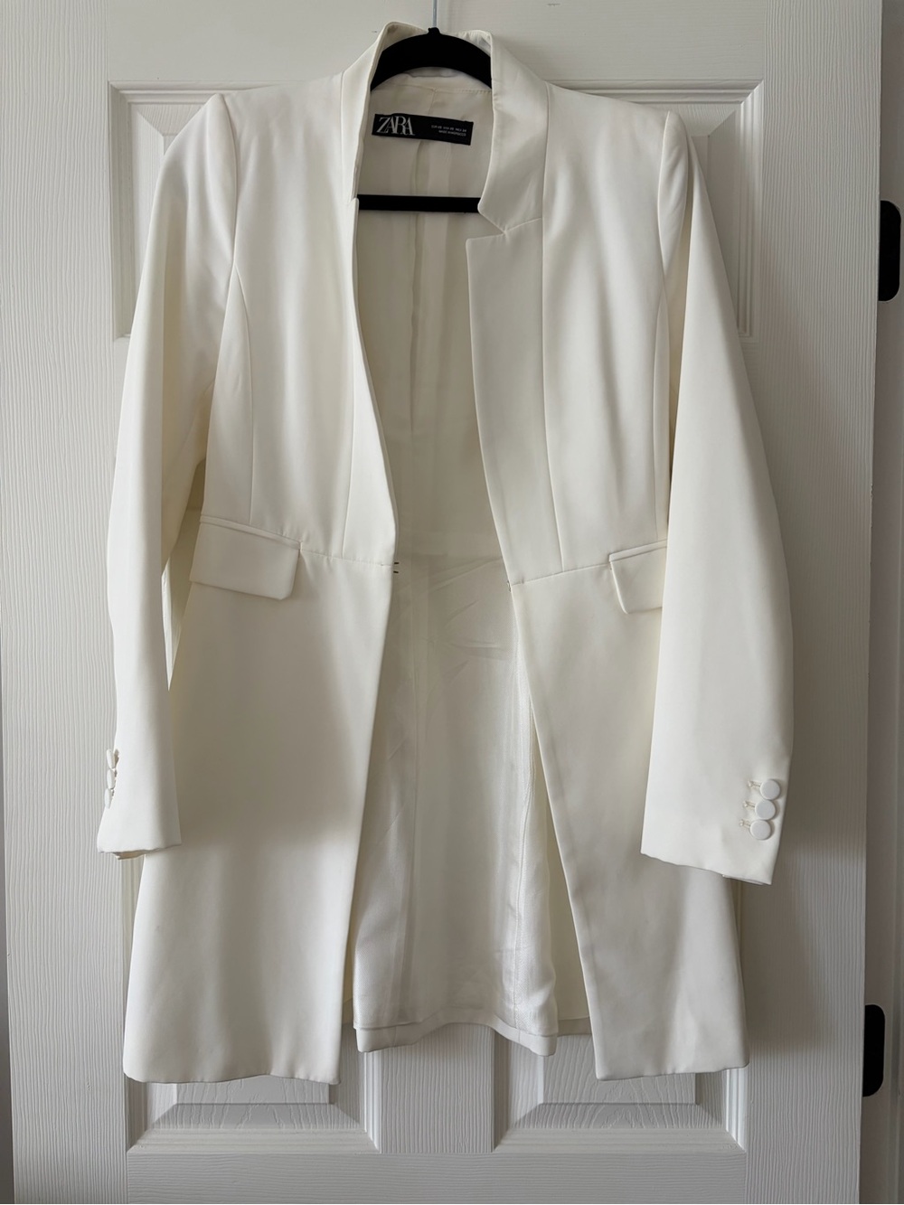 Zara Cream-White Longline Blazer Jacket